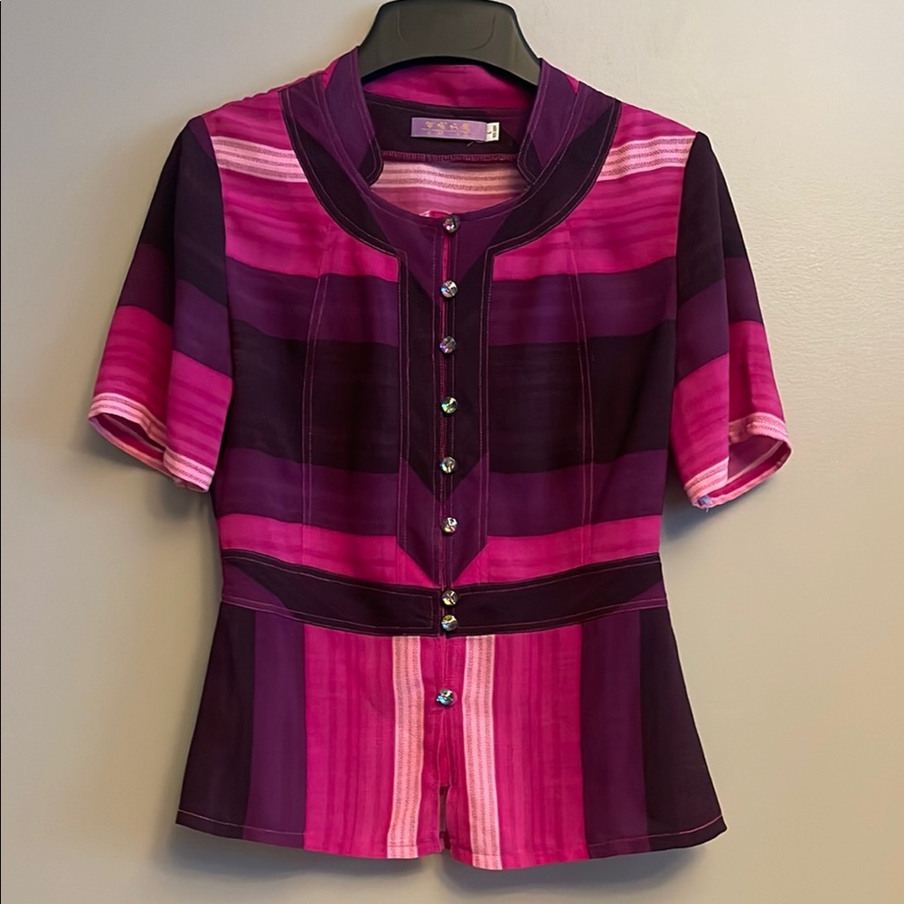 Elegant Pink and Purple Striped Women's Top - sz S